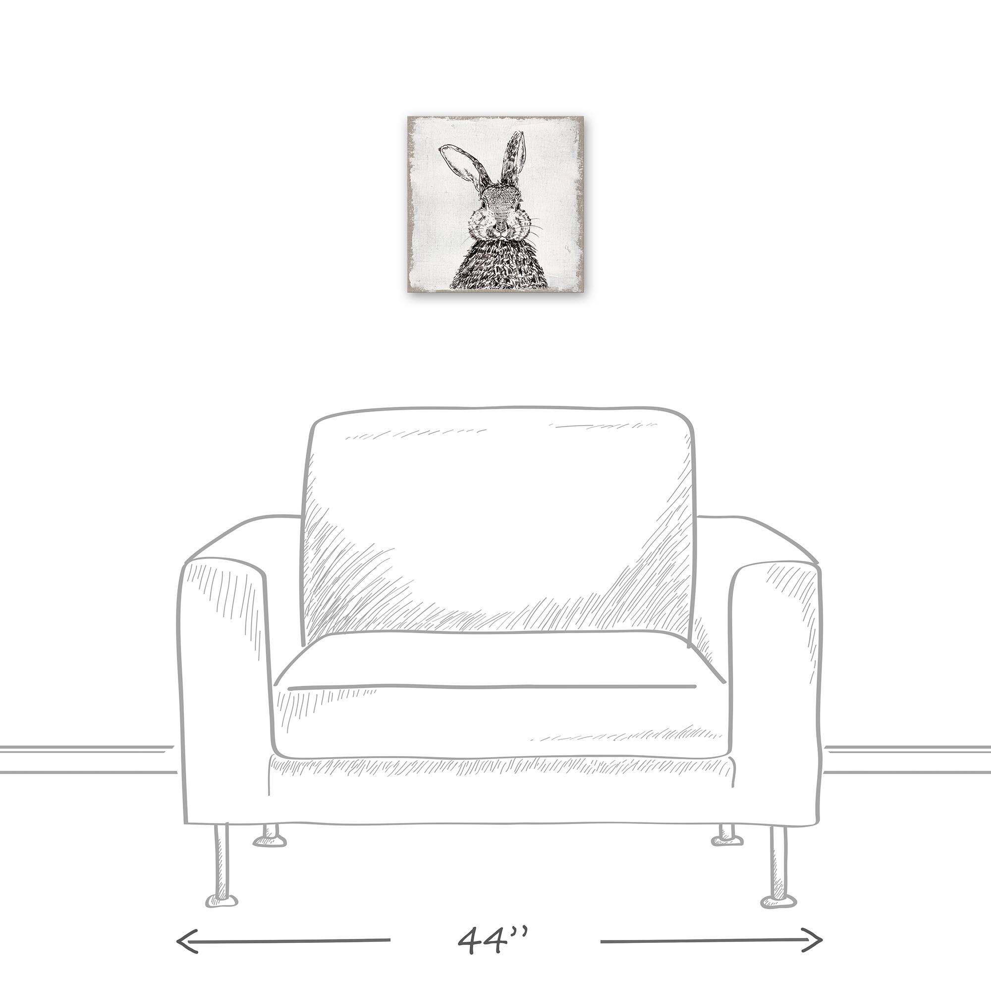 Ink Drawing Bunny Burlap Canvas Wall Art